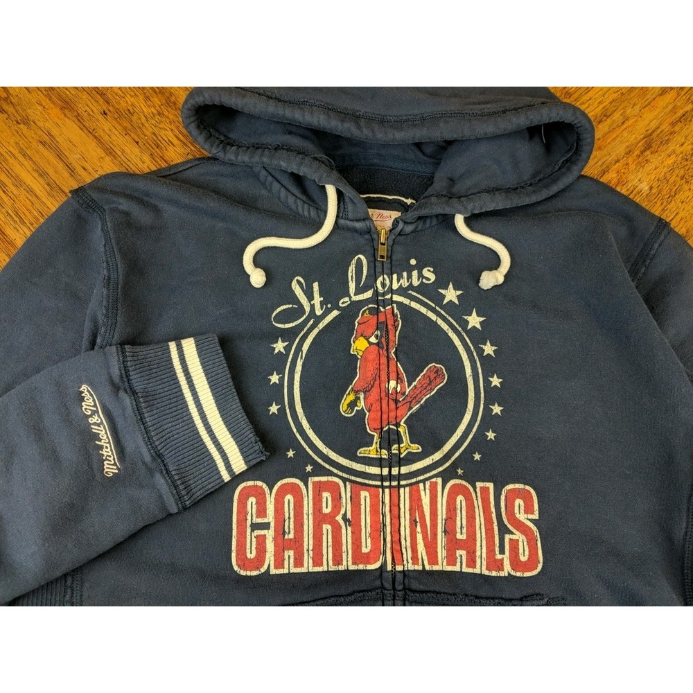 St Louis Cardinals Vintage Throwback Mitchell and Ness Zip Hoodie Medium XL Blue